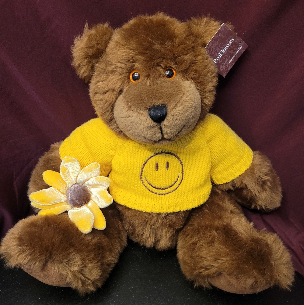 ProFlowers Plush Teddy Bear with gorgeous Yellow Sweater Holding a Sunflower
